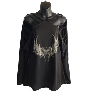 Misslook Women's Black Embellished Cut-out Top Blouse Size L